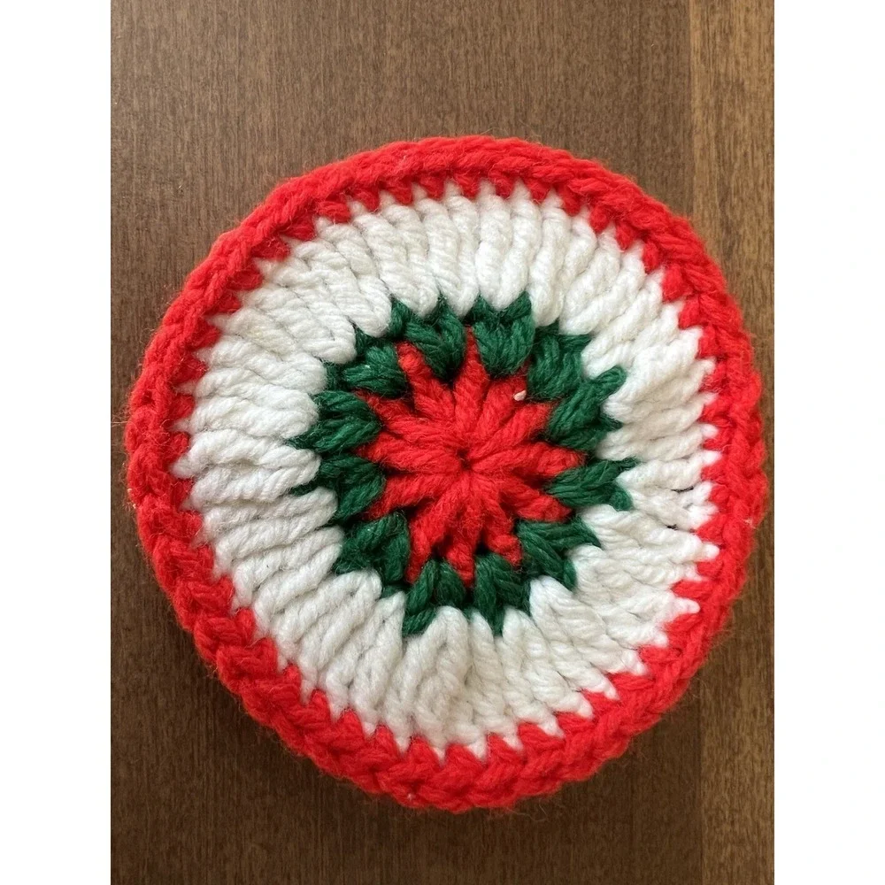 Vintage Handmade Crochet Coasters Christmas Decor Grannycore cottagecore
